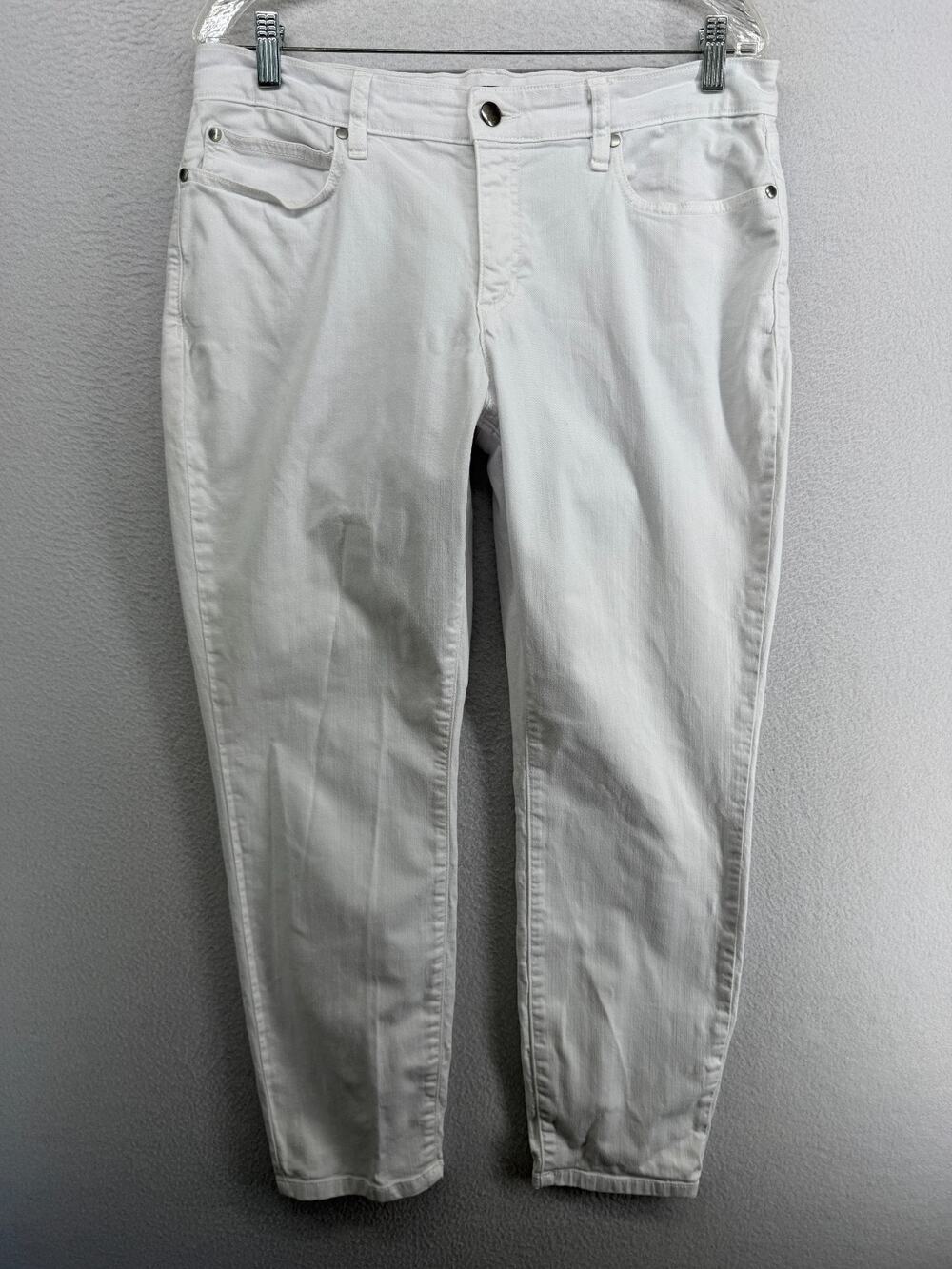 EILEEN FISHER Jeans 14 Organic Cotton Stretch Denim Slim Ankle White USA
